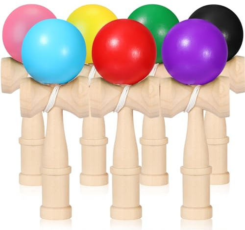 Libima 7 Packs Wood Kendama Toy Coordinate Ball Games Wooden Catch Ball in Cup Game Vintage Toss and Catch Hand Eye Coordination Educational for Beginner Birthday Gift Party Favors, 7 Colors