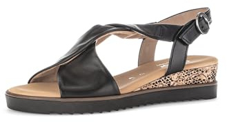Gabor Damen Keilsandalen, Frauen Sandalen,Moderate Mehrweite (G),Keilabsatz,Wedge-Heel,bequem,flach,schw.(KorkTS/schw),38.5 EU / 5.5 UK
