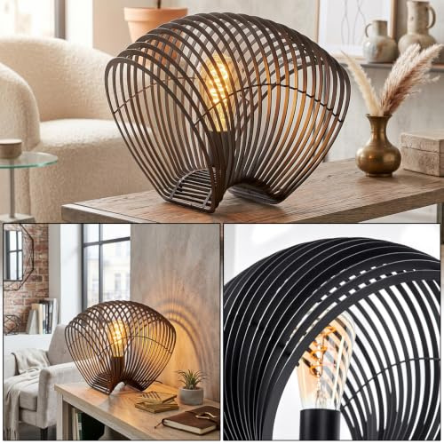 Tischleuchte Corvallis, moderne Tischlampe aus Metall in Schwarz, Nachttischlampe mit Schirm in Gitter-Optik, Höhe 27 cm, mit An-/Ausschalter am Kabel und Lichteffekt, 1 x E27, ohne Leuchtmittel