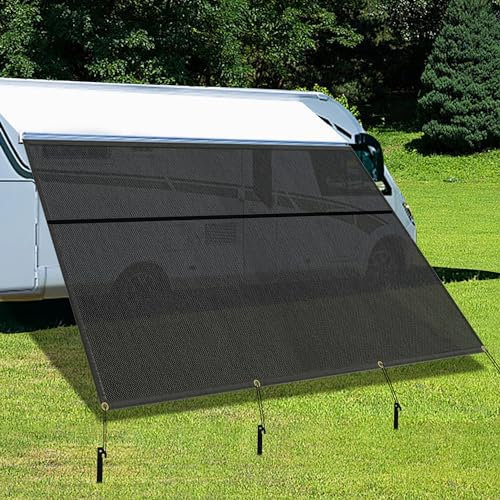 winemana Wohnmobil-Markise, Schattenschutz mit Reißverschluss, 2,1 x 4,5 m, schwarzer Netz-Sonnenschutz, UV-Blocker, Camper, Markise, Schatten für Wohnmobil, Reise, Anhänger, Wohnmobil, Campingplatz,