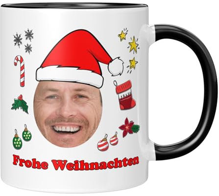 TassenTicker - lustige Weihnachtstasse - Personalisierte Kaffeetasse - Wunschnamen - Geschenk für Familie, Freunde, Mann und Frau - Weihnachtsmütze - schwarz