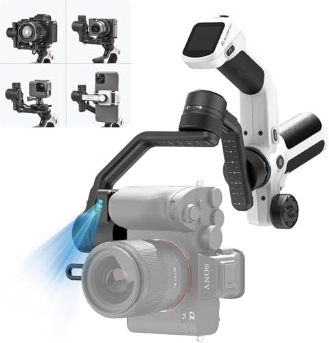 FeiyuTech SCORP Mini 2 Stabilisateur portable tout-en-un 3 axes pour appareils photo sans miroir, smartphone, caméras d'action, suivi IA intégré, plaque de libération rapide verticale, blanc