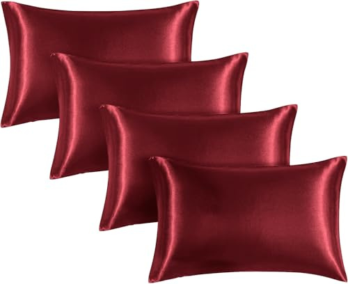 Moonlight Bedding Burgundy Satin Pillowcases 4 Pack – Soft & Smooth Feels Like Silk Pillowcases for Hair and Skin Care