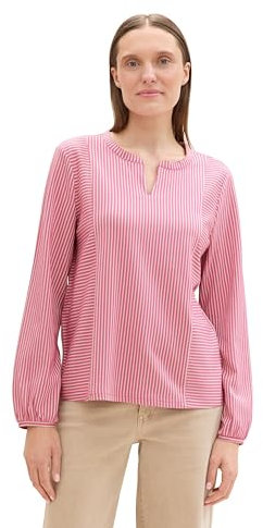 TOM TAILOR Damen Basic Bluse mit Streifen, 36137 - Pink White Thin Stripe, M