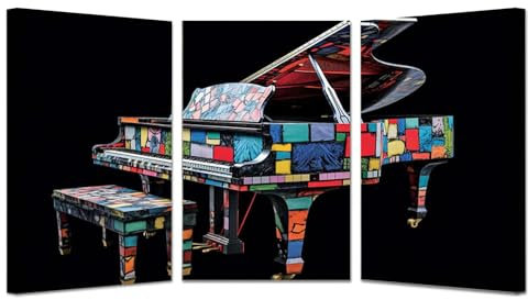 veces Musik Wand Kunstdruck Abstraktes Leinwand Bilder, Modernes musikalisches buntes Klavier Wandbild Kunstdruck Wanddeko Wanddekoration Deko Kunst Modern Textur für Büro - 50x70cmx3 Gerahmt