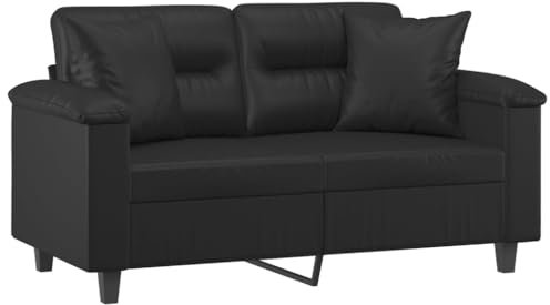 vidaXL Sofa 2 Sitzer, Couch mit Zierkissen, Liegesofa für Wohnzimmer, Polstersofa Sessel Relaxsofa Loungesofa Relaxcouch, Schwarz Kunstleder