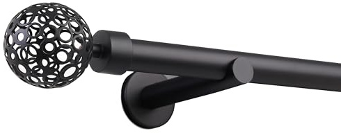 Deco-Raum Gardinenstange nach Maß 25mm Wandträger Endstück Kugel Schwarz-matt auf Maß gefertigt ohne Ringe 150 cm