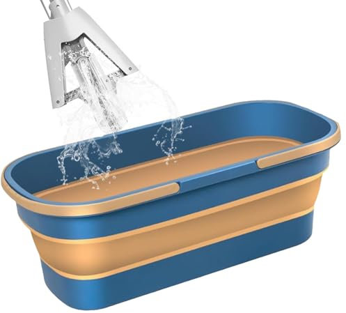 Smileshiney Großer Flachmop Putzeimer Mit Griff und Rädern - Faltbarer Tragbarer Wischmopp Eimer, Zusammenklappbar, Arbeitssparend