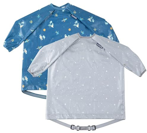 BIBaDO - Long Sleeve Baby Bibs - Babies & Toddlers 6-36 Months - Coverall Baby Weaning Bib - Easy Wipe Clean & Soft Fabric - Attach to Highchair & Tables - Waterproof - Machine Washable - Baby Gifts
