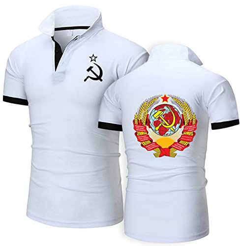 Herren Poloshirt T-Shirt für CCCP Print Revers T-Shirts Golf Kurzarm Rugby T-Shirt Sport Poloshirts Tops – Geschenk Teenager-White||3XL
