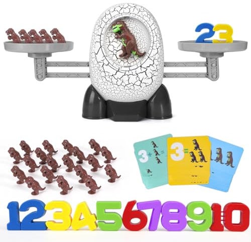 GILOBABY Lernspielzeug Mathe-Spiel, Montessori Spielzeug für Kinder mit Waage und Zubehör, Lernspiele Kinderspielzeug Geschenk für Jungen Mädchen ab 3 Jahre (Dinosaurier)