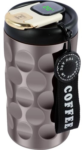 Smart Insulated Mug with Intelligent Temperature Display, Coffee Mug with Led Leakproof Stainless Steel Portable, Thermal Travel Mug Smart Coffee Tumbler Easy-Clean for Hiking Camping(black)