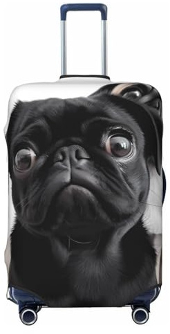 OUSIKA Gepäckabdeckung, waschbar, dehnbar, niedlicher schwarzer Mops-Hund, Kofferabdeckung, kratzfest, passend für 45,7 - 81,3 cm Gepäckschutz, Schwarz , XL