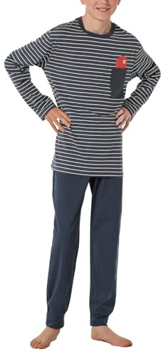Schiesser Jungen Schlafanzug Set lang - 100% Organic Bio Baumwolle - Größe 140 bis 176, Graphit_182648, 140