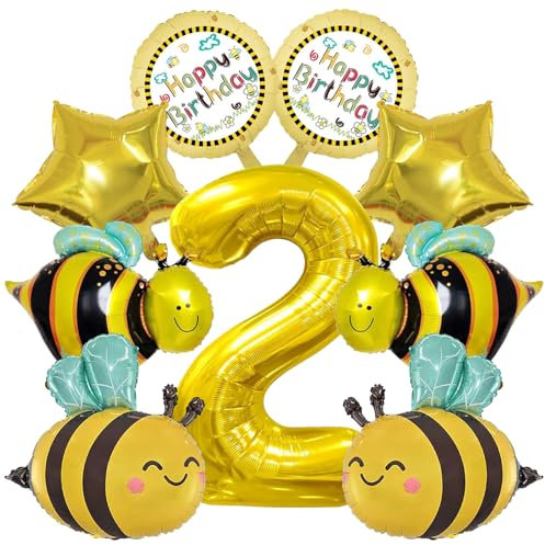 MACULPER 10 Stück Biene Geburtstag Deko: Bienen Luftballons & Happy Birthday Ballons - Hochwertige Aluminiumfolie & Bienenform Design - Perfekt für Kindergeburtstage & Mottopartys