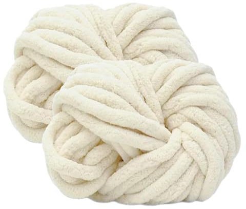 bechoanigel 2 Stück Dicke Wolle Garn 500g, Armstricken Wolle Dickes Garn, XXL Weiches Chunky Wolle, Super Weich Chenille Wolle zum Häkeln für Decken, Schals, Mützen, Haustier Nest (Beige)