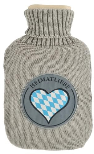 Wärmflasche Heimatliebe Bayern mit Herz, 1,5 L mit Strickbezug - Bettflasche Heimat, Wärmekissen