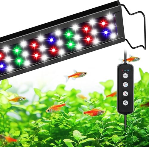 AQQA Aquarium Beleuchtung LED, Vollspektrum Aquarium Licht, 3 Modus+Timer+Einstellbare Helligkeit, 120-140cm, 36W