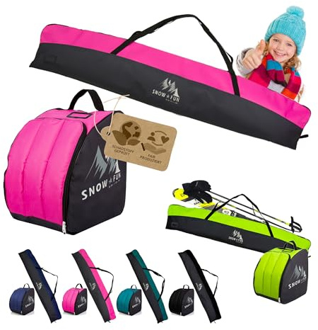 BambiniWelt - Set da sci per bambini, 125 cm, borsa da sci e borsa per scarponi da sci Cordura, impermeabile, scomparto per casco e scomparto per occhiali da sci e sport invernali