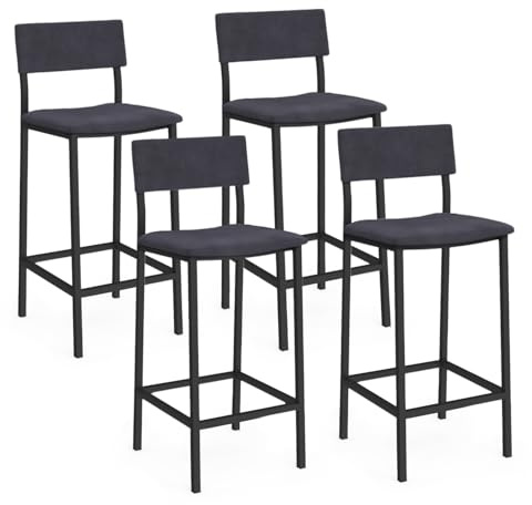 IDMarket - Lot de 4 tabourets de Bar Aubin avec Dossier Chaise de Cuisine Velours Gris Anthracite