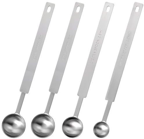 Oruola 4pcs Teaspoon Measuring Spoons, Metal Measuring Spoons,18 CM Stainless Steel Measuring Spoon, Includes 1/4,1/2,1 tsps for Accurate Measure Liquid Dry Ingredients Ground Coffee
