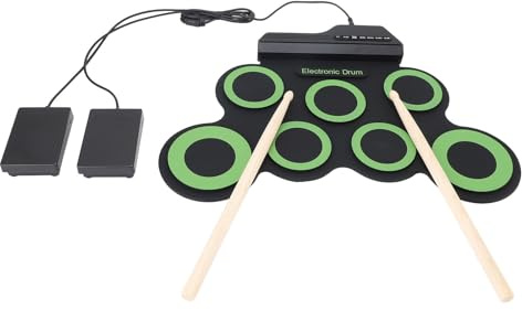 Elektronisches -Pad-Set, 7-Pad-Roll-Up-Kit mit Headset-Buchse, Pedalen, Drumsticks, Tragbares -Set-Übungspad für Anfänger, Eingebauter Lautsprecher, Tolles Weihnachtsgeschenk