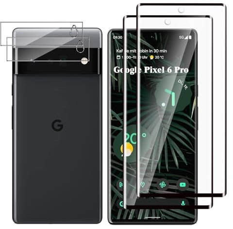 Jinshiweikai Lot de 4, 2 x Verre Trempé pour Google Pixel 6 Pro et 2 x Protection Ecran Caméra Arrière,3D Incurvé Couverture,sans Bulles d'air,Dureté 9H Glass,Compatible Google Pixel 6 Pro