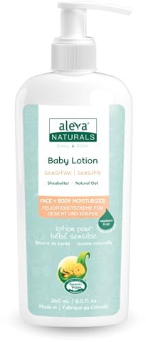 Aleva Naturals Baby Lotion Sensitive – 100 % natürliche Pflege für Gesicht & Körper – Mit Haferextrakten & Jojobaöl – Sanft feuchtigkeitsspendend für sensible Babyhaut – Ab Geburt geeignet