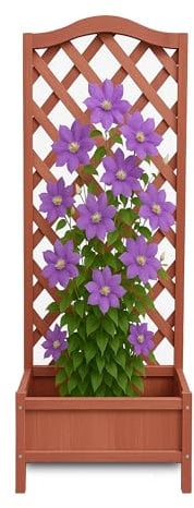 Wooden Planter with Lattice Trellis – Large Free Standing Wooden Planter Box with Climbing Plant Support for Outdoor Garden Balcony Porch (Brown (160 x 40cm))