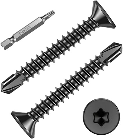 FandWay 100 viti autofilettanti Torx, viti autofilettanti a testa svasata M4,2 x 13 mm, testa piatta in acciaio inox 410 nero, viti autofilettanti in metallo, assortimento con 1 punte TX20.