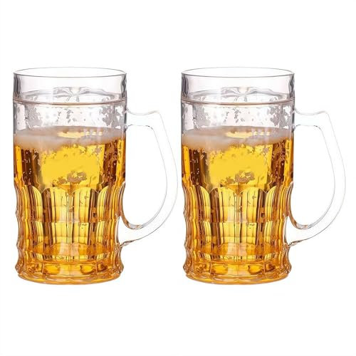 pulunto 400ml Double-Layer Plastic Beer Mug, Insulated Shatterproof Pint Beer Glass Cup with Handle, Reusable & Dishwasher Safe, Ideal for Picnics, Camping, Parties