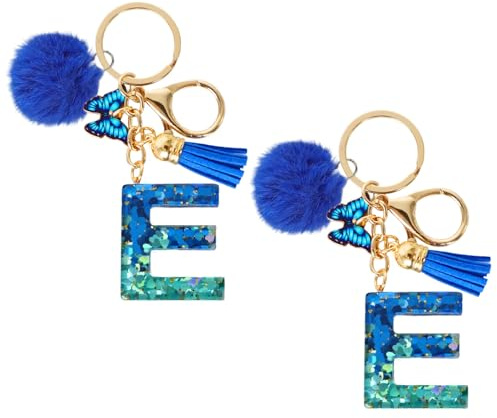 EOAMGO 2er Set Glitzer Buchstaben Schlüsselanhänger – Acryl Initialen A/S mit Strass – Taschenanhänger für Mädchen & Frauen – Geschenkidee mit Rosa & Weiß Kombination (E)