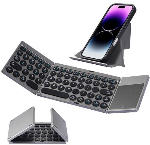 LAMA Foldable Bluetooth Trackpad Keyboard for iOS/Android/Windows/Mac OS | Tri-Fold Mini Trackpad Keyboard, 64 Keys Compact, USB-C Rechargeable, Tri-Device Connection, Ultra-Thin Lightweight Design