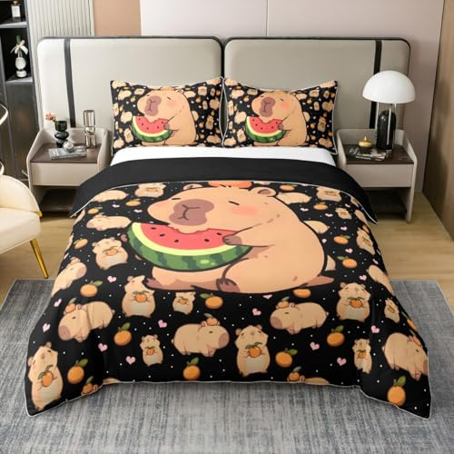 Homewish Kinder Cartoon Capybara Baumwolle Bettwäsche 135x200 Capybara | Wassermelone bettbezug Set cm für Kinder Frauen Kawaii Nagetier Bettwäscheset Rosa Liebe Herz Schwarz bettset 1 Kissenbezug