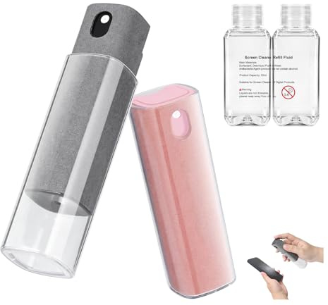 Nefuo Limpiador de pantalla de 4 piezas, 2 limpiadores de pantalla y 2 recargas, limpiador de pantalla 3 en 1 para pantallas de ordenadores portátiles y tabletas, monitores de televisión, pantallas de