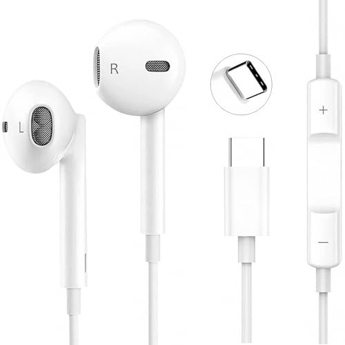 USB C Headphones for iphone 17 Earphones Wired USBC Headphone Type C In Ear Earbuds with Mic &Volume Control for iPhone 16 15 Plus Samsung Galaxy S23 S22 S21 FE iPad Pro Huawei Google Pixel