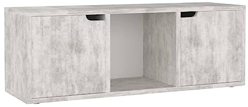 Yisssmeng TV Lowboard Betonoptik 88,5x27,5x30,5 cm aus Holzwerkstoff & MDF, Modernes Design mit 2 Türen offenem Fach, Robust und Langlebig für Wohnzimmer Schlafzimmer Flur