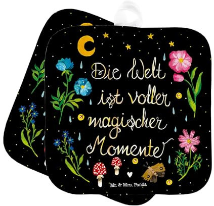 Mr. & Mrs. Panda Topflappen Magische Welt - Geschenk, Spruch schön, Frühlings Deko, Magische Momente, Topfuntersetzer, Ofenhandschuhe, Blumen Deko,