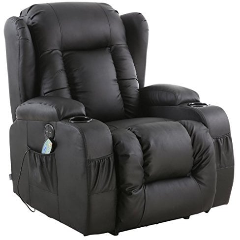 More4Homes CAESAR ELECTRIC AUTO RECLINER MASSAGE HEATED GAMING WING LOUNGE BONDED LEATHER CHAIR (Black)