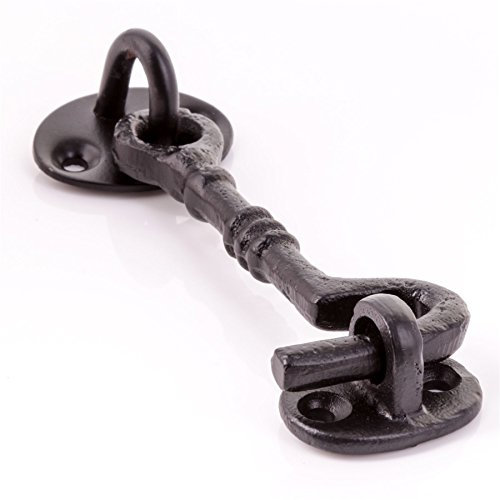 Black Traditional Cast Iron 4 Cabin Hook & Eye - House Door Latch/Catch