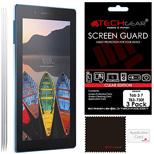 TECHGEAR [Pack of 3] Screen Protectors for Lenovo Tab 3 7 (TB3-730F) - Clear Lcd Screen Protector Guard Covers With Screen Cleaning Cloth & Application Card - Not for Tab 3 7 Essential