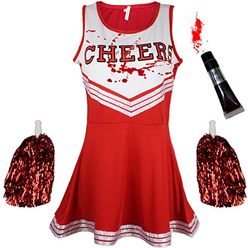 Costume de pom-pom girl zombie avec tube de sang pour femmes ou enfants, filles, Halloween, rouge, taille L
