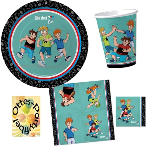 HHO Die DREI ???-Fragezeichen-Kids-Detektiv-Party-Set für 16 Spürnasen 52tlg. Teller Becher Servietten