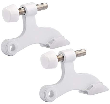 HOMOTEK 2 Pack Hinge Pin White Door Stopper,Adjustable Deluxe Heavy Duty Door Stopper 2-1/2x1-3/4”,with White Rubber Bumper Tips