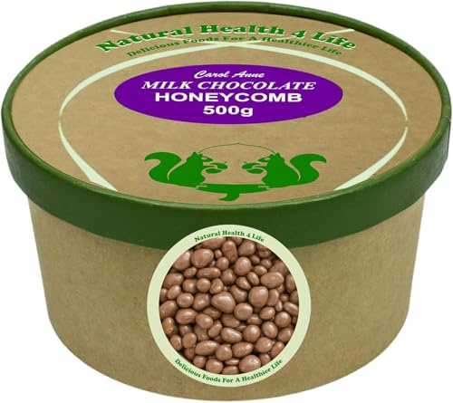 Natural Health 4 Life Carol Anne Milk Chocolate Honeycomb 500g (1 Tub) – Kraft Tub, 5g Protein/100g, Chocolate Treat, Perfect for Easter, Baking & Gifting, Made in UK