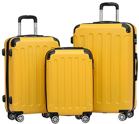 BEIBYE 2045 Zwillingsrollen 3tlg. Reisekoffer Koffer Kofferset Trolleys Hartschale in 14 Farben (Yellow)