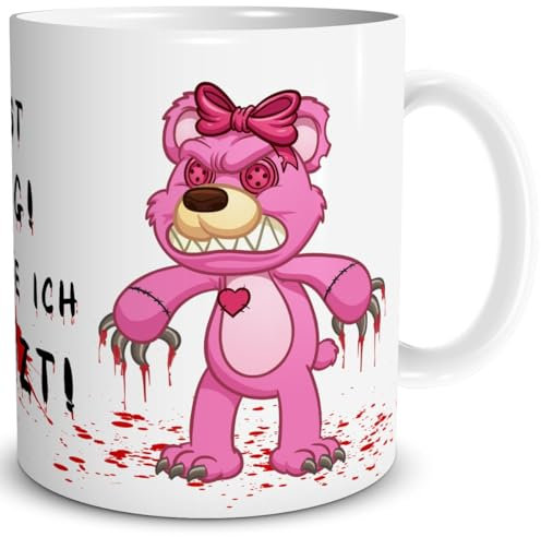 TRIOSK Tasse Horror Teddy Bär Lady mit Spruch Du bist lustig Dich töte ich zuletzt Geschenk Spaßtasse für Arbeit Büro Frauen Freundin Kollegin, Keramik 300ml