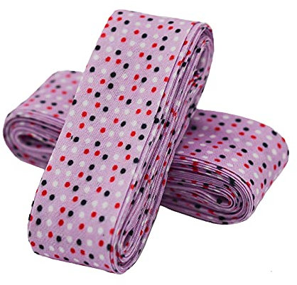 1 x 3m Motiv-Schrägband Saumband 20mm gefalzt Einfassband Dekoband Motivwahl, Motiv:bunte Pünktchen | violett