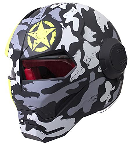 BANNESE Motorradhelm Full Face Predator Helm Motorrad, Persönlichkeit Cool Flip Open Helmmaske Für Motorrad-, Roller- Oder Clubpartys Und Cosplay Prop, DOT-Zertifiziert,Matte red,M