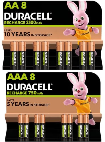 Duracell Rechargeable AA & AAA Akku Batterien [Kombipackung mit 16 Stück] HR6/HR03 Mignon/Micro